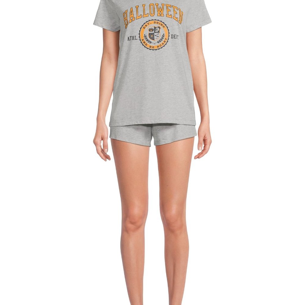 Grayson Social Women's Halloween Short Sleeve Tee and Pajama Short Set, 2pc